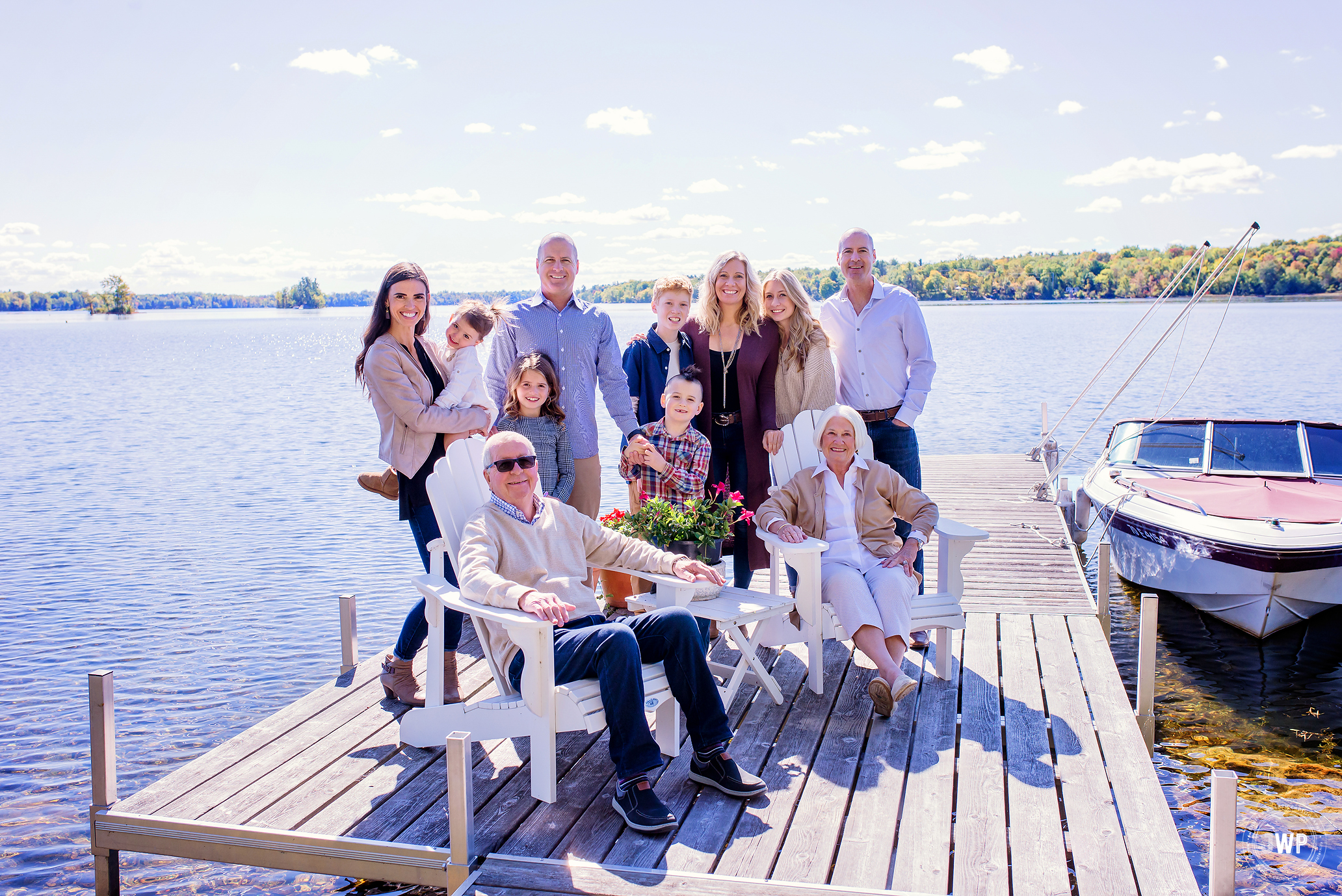 Extended family boat dock lake Kingston family photographer