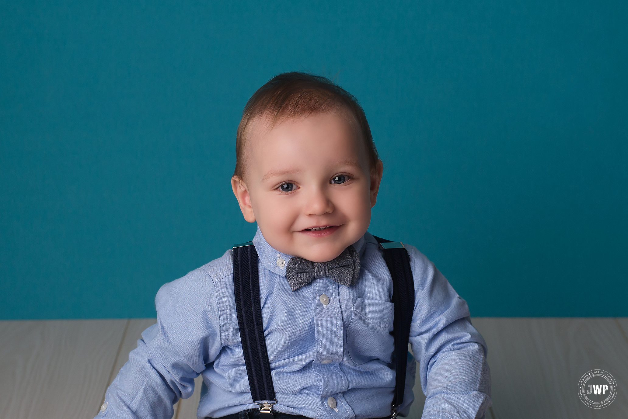 First Birthday boy blue backdrop Kingston baby photography