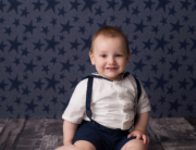 First Birthday boy blue stars suspenders Kingston baby photography