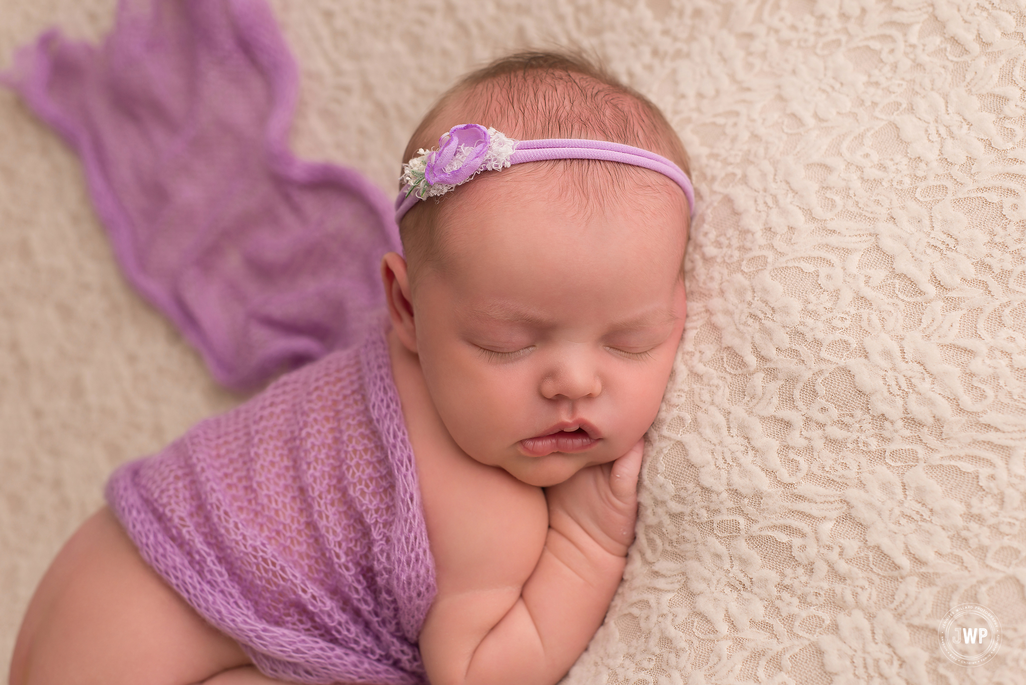 baby girl cream lace blanket purple mohair wrap Kingston newborn portraits