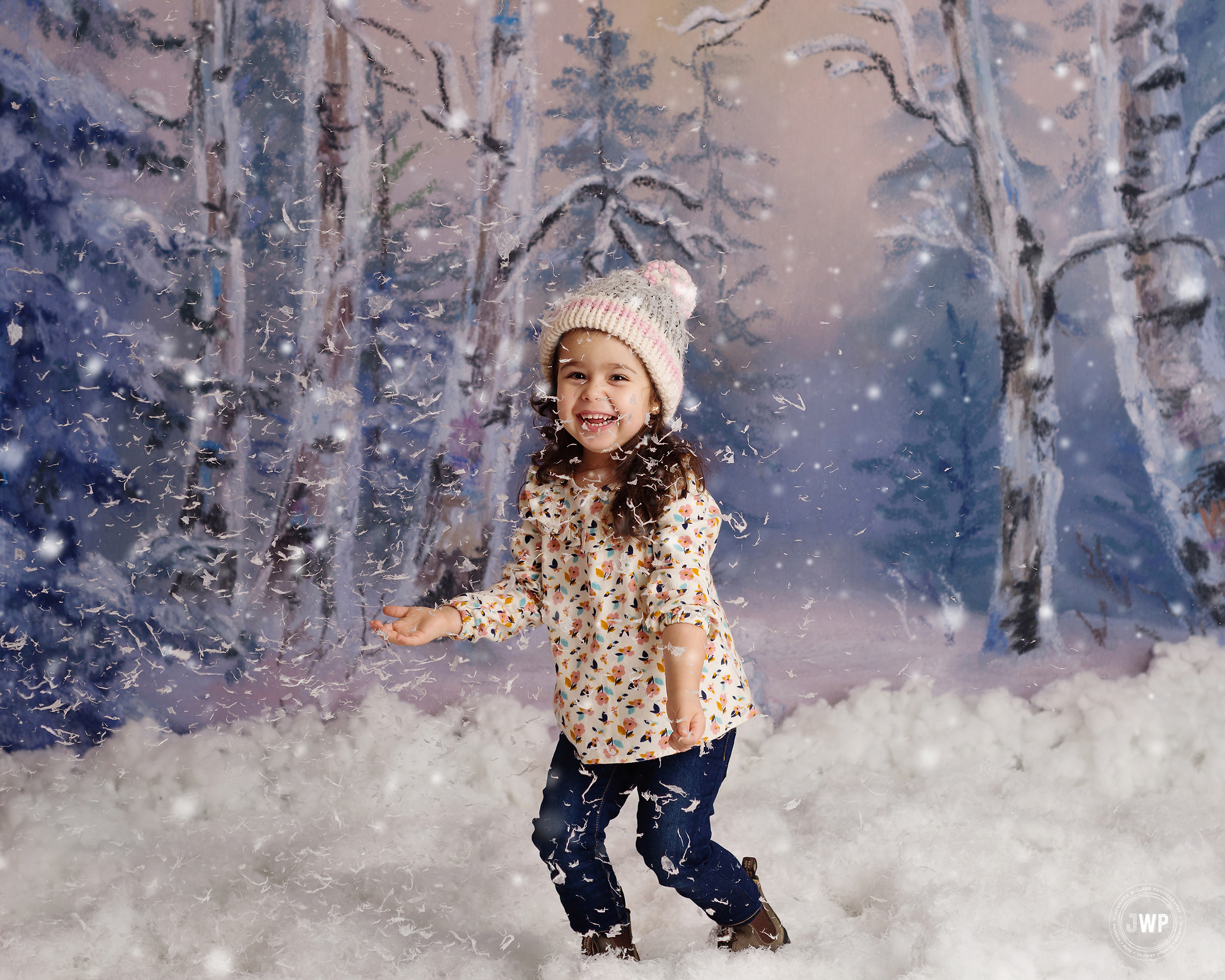 little girl falling snow Winter scene Kingston mini session photography