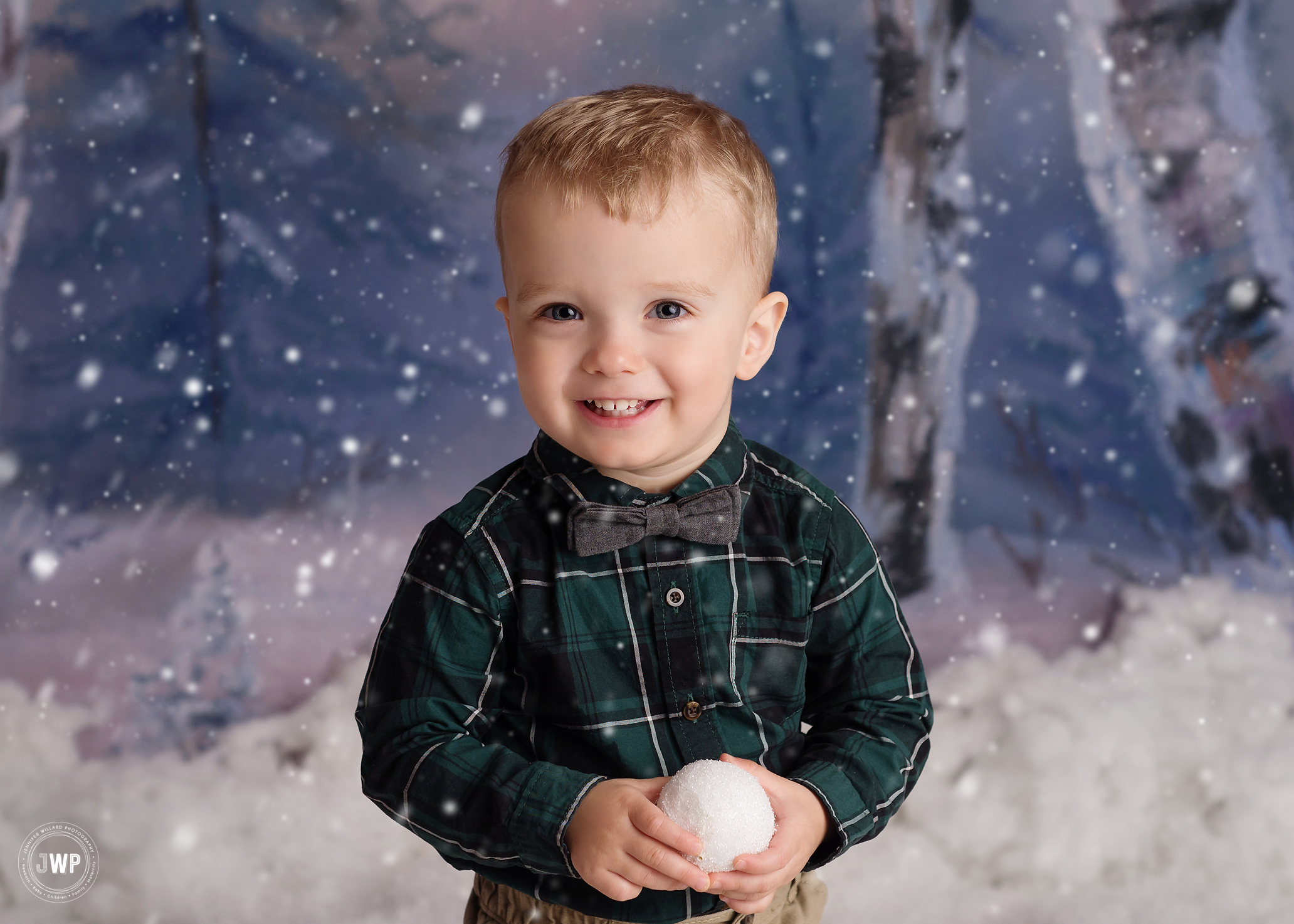 little boy green shirt snow Winter scene snowballs Kingston children photography
