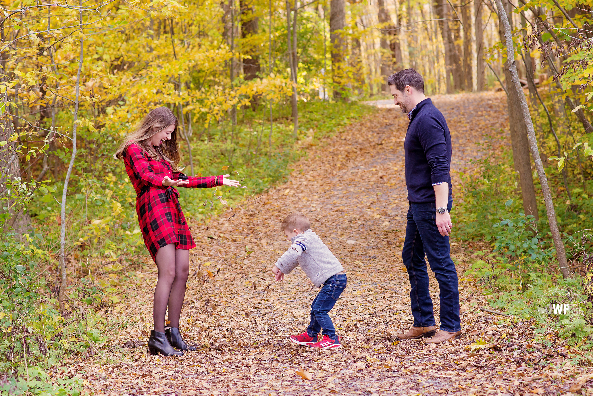 Fall Family portraits throwing leaves Kingston Ontario Photographer