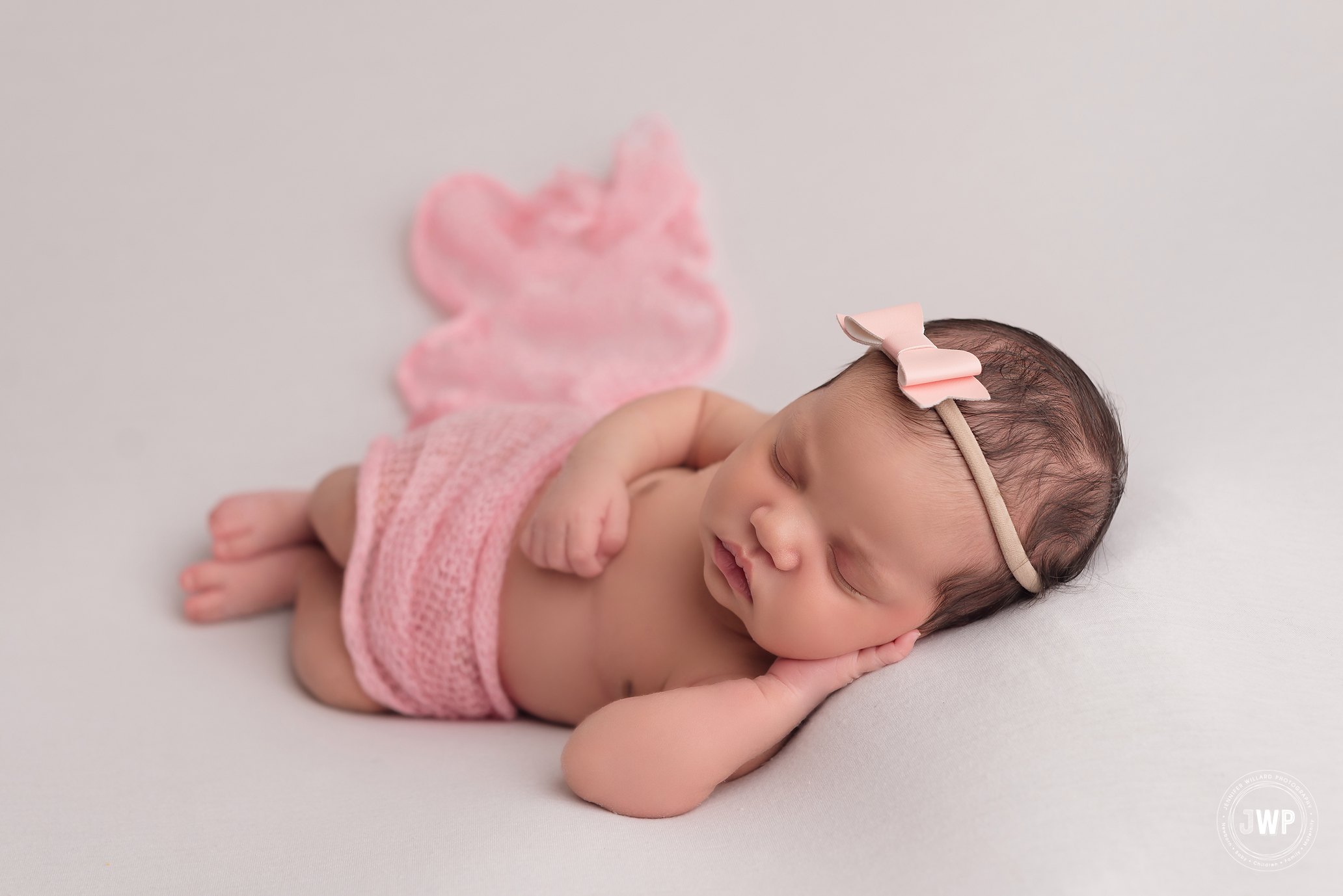 Kingston baby photographer pink wrap white blanket