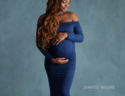 Pregnant Mother African American blue dress Kingston Maternity Fine Art Photographer