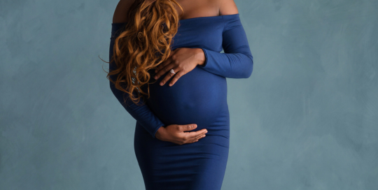 Pregnant Mother African American blue dress Kingston Maternity Fine Art Photographer