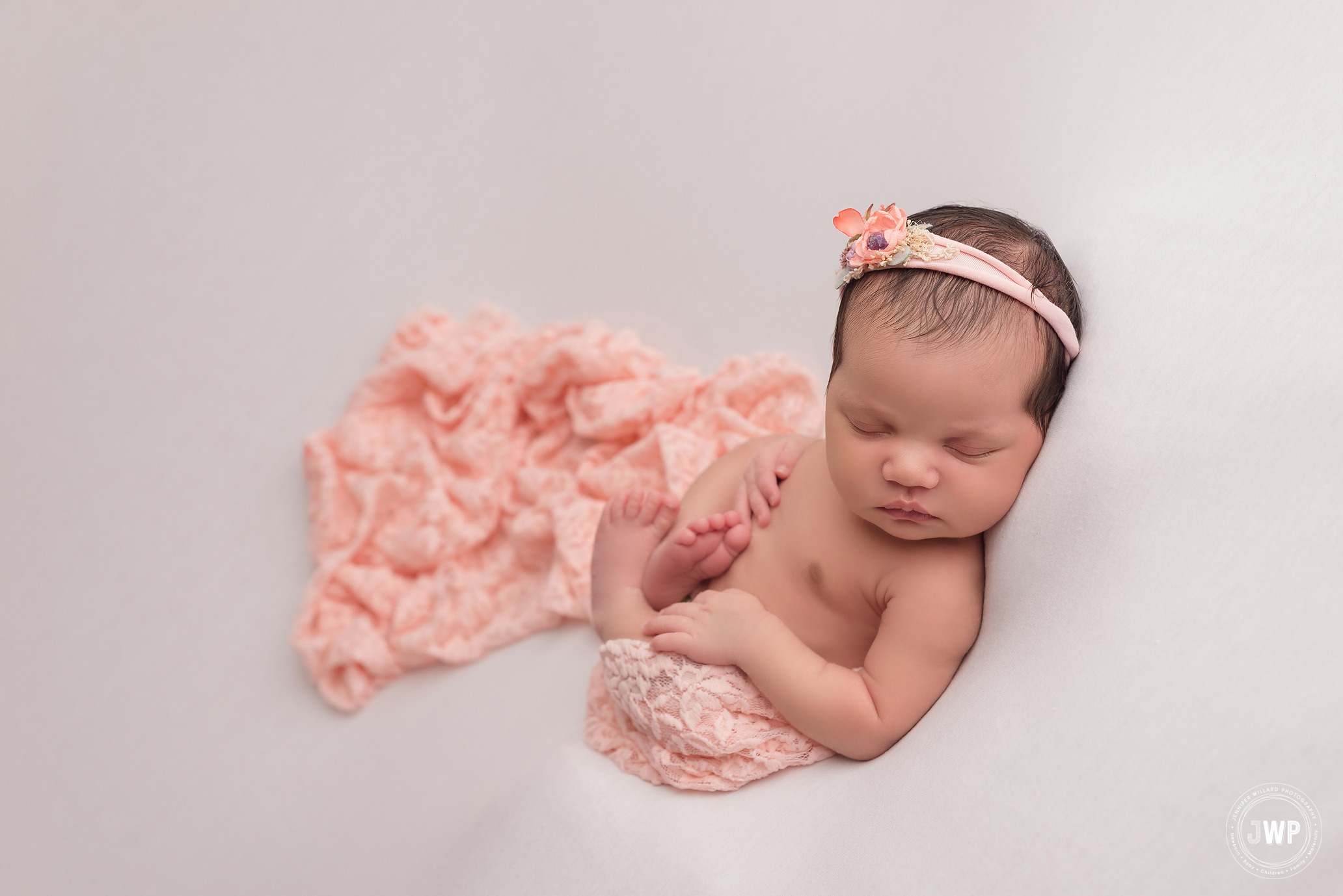 baby girl pink wrap white blanket Kingston Ontario Newborn Photographer