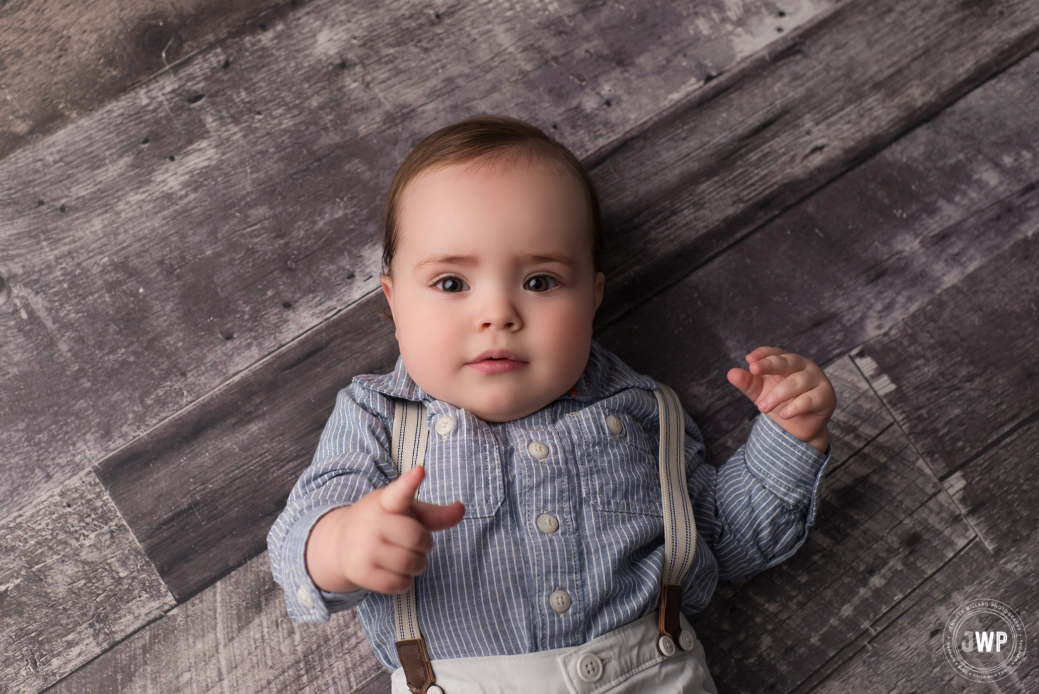 Baby boy First Birthday blue stripe shirt grey barnboard Kingston children photographer