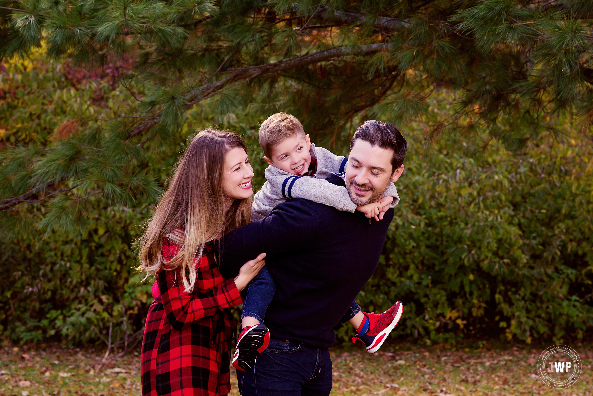 Family Portraits Fall Leaves Buffalo Plaid Kingston Ontario Photography