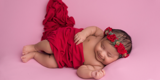 Newborn girl pink blanket red halo Kingston Newborn Photographer