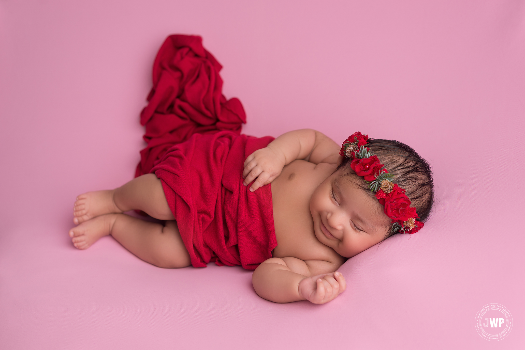 Newborn girl pink blanket red halo Kingston Newborn Photographer