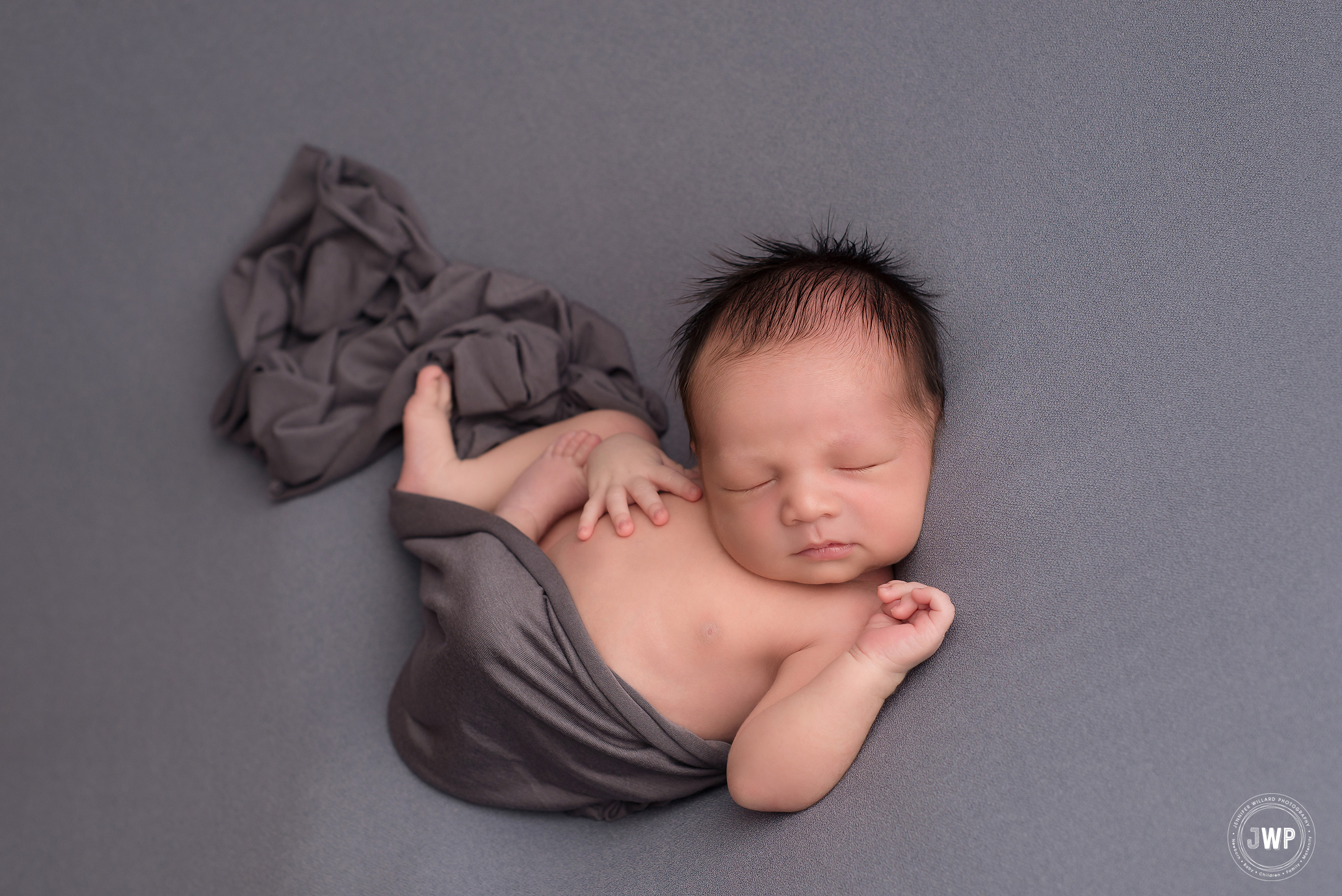 baby boy grey blanket wrap Belleville newborn photographer