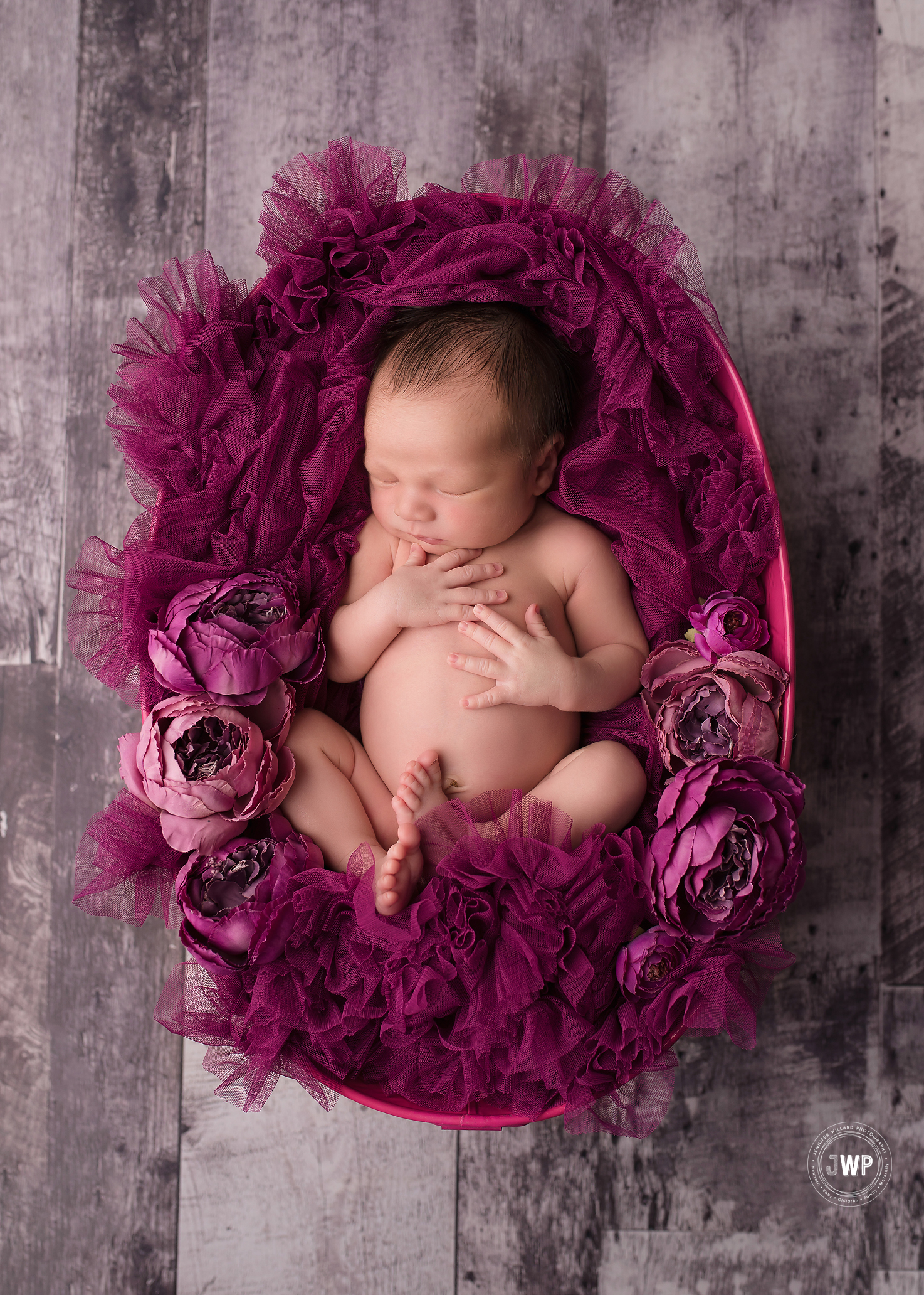 baby boy purple tulle artificial flowers grey barnwood Belleville newborn photographer