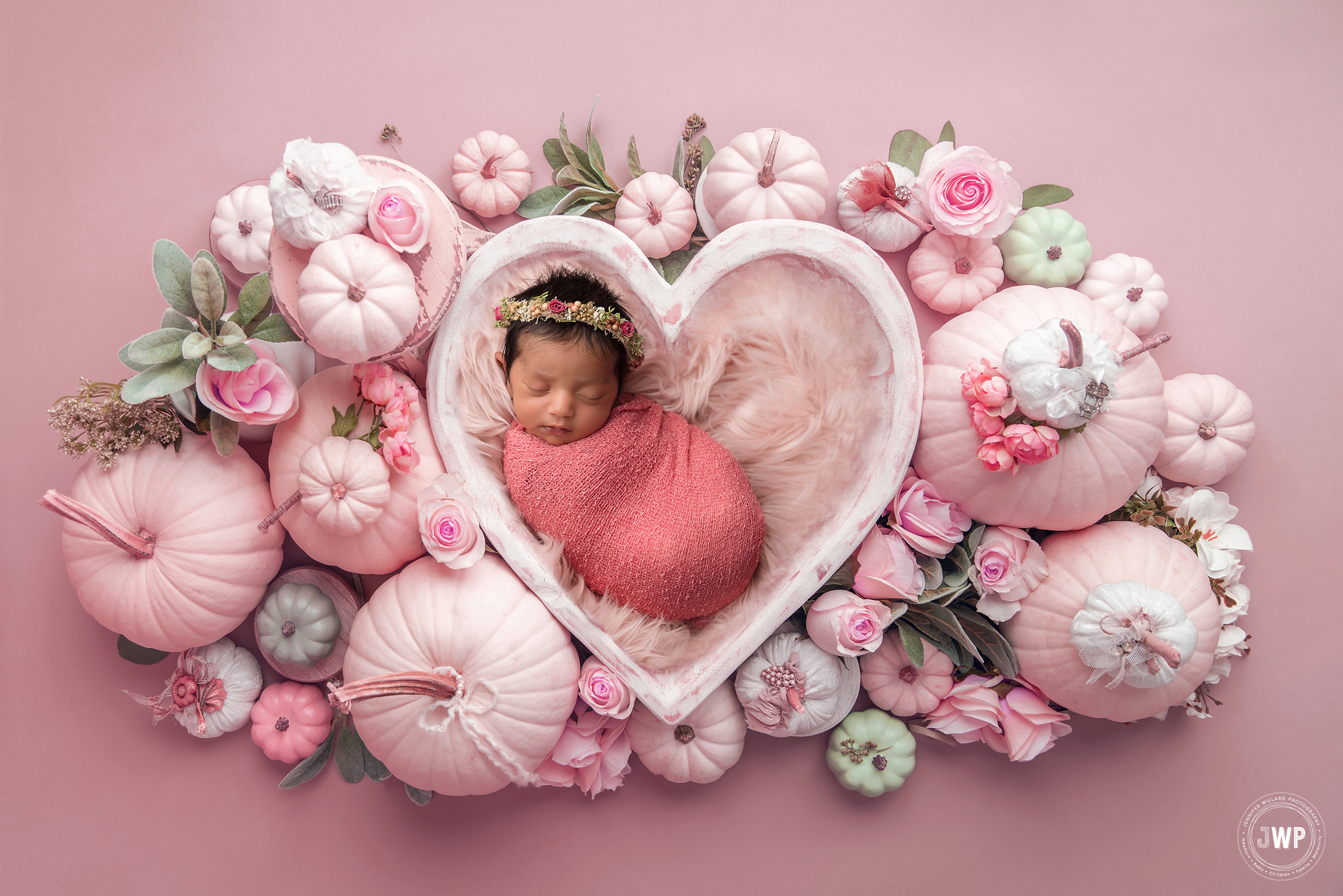 newborn-girl-pink-wrap-pumpkin-composite
