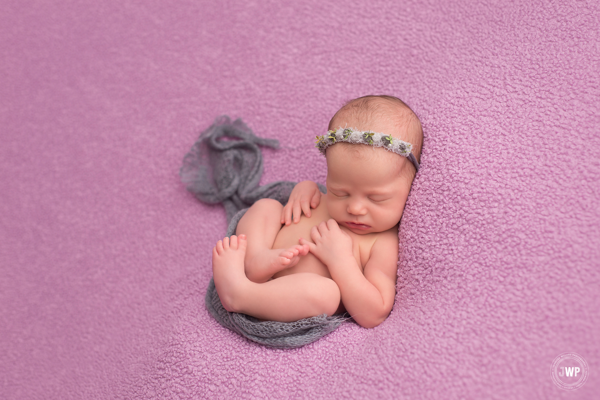 baby girl purple blanket grey headband wrap Kingston newborn photographer