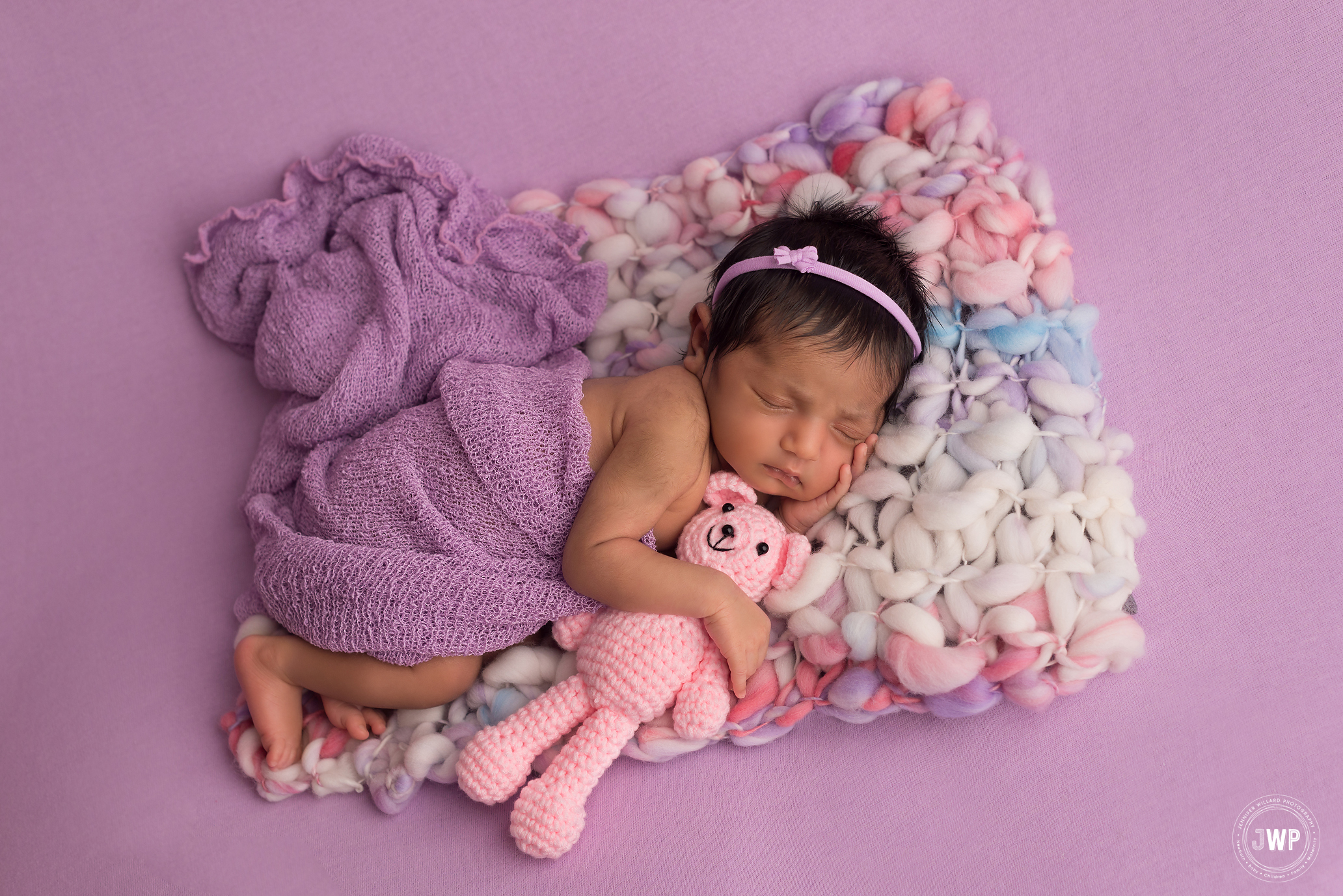 baby girl purple blanket wrap knit bump blanket teddy Kingston newborn photographer