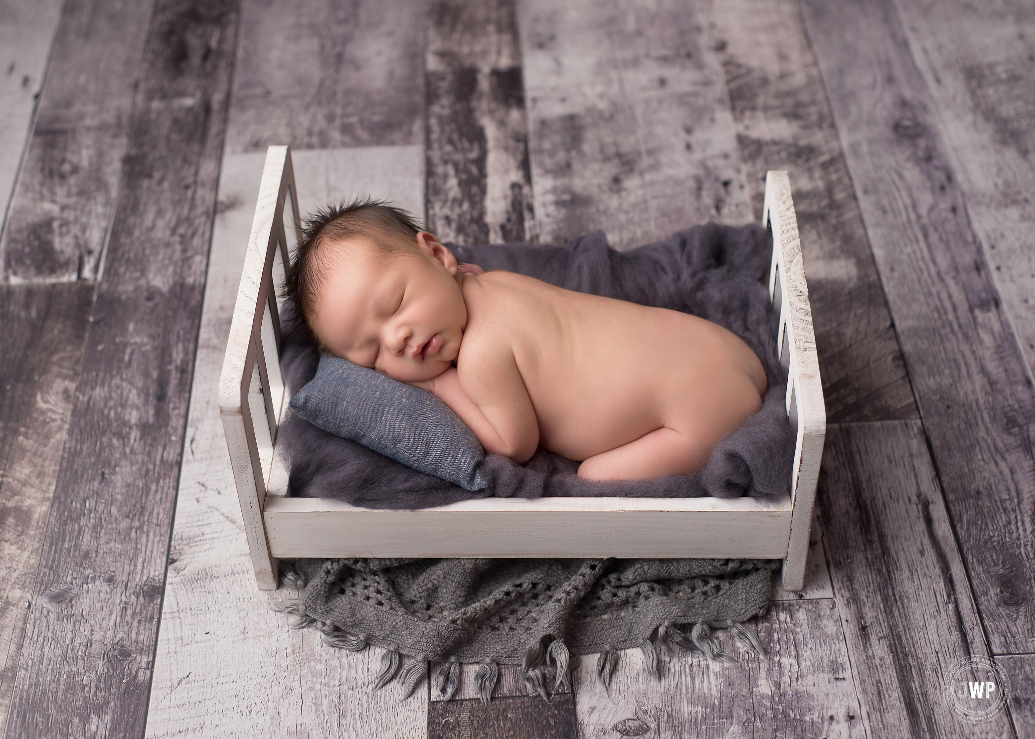 baby boy white bed grey barnwood Kingston newborn photographer