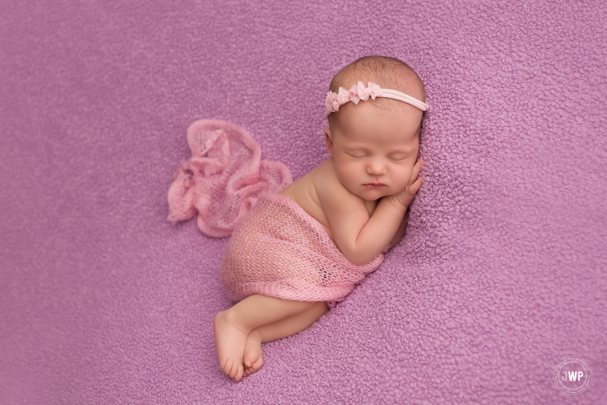 baby girl pink bow headband purple blanket Kingston Newborn photographer