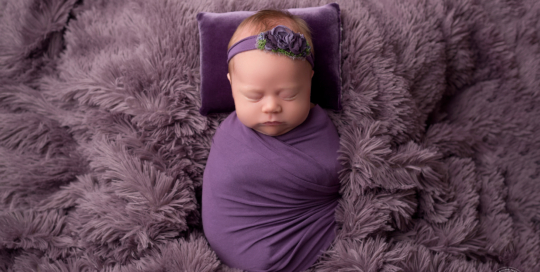 baby girl purple fur wrap pillow flower headband Kingston newborn photographer
