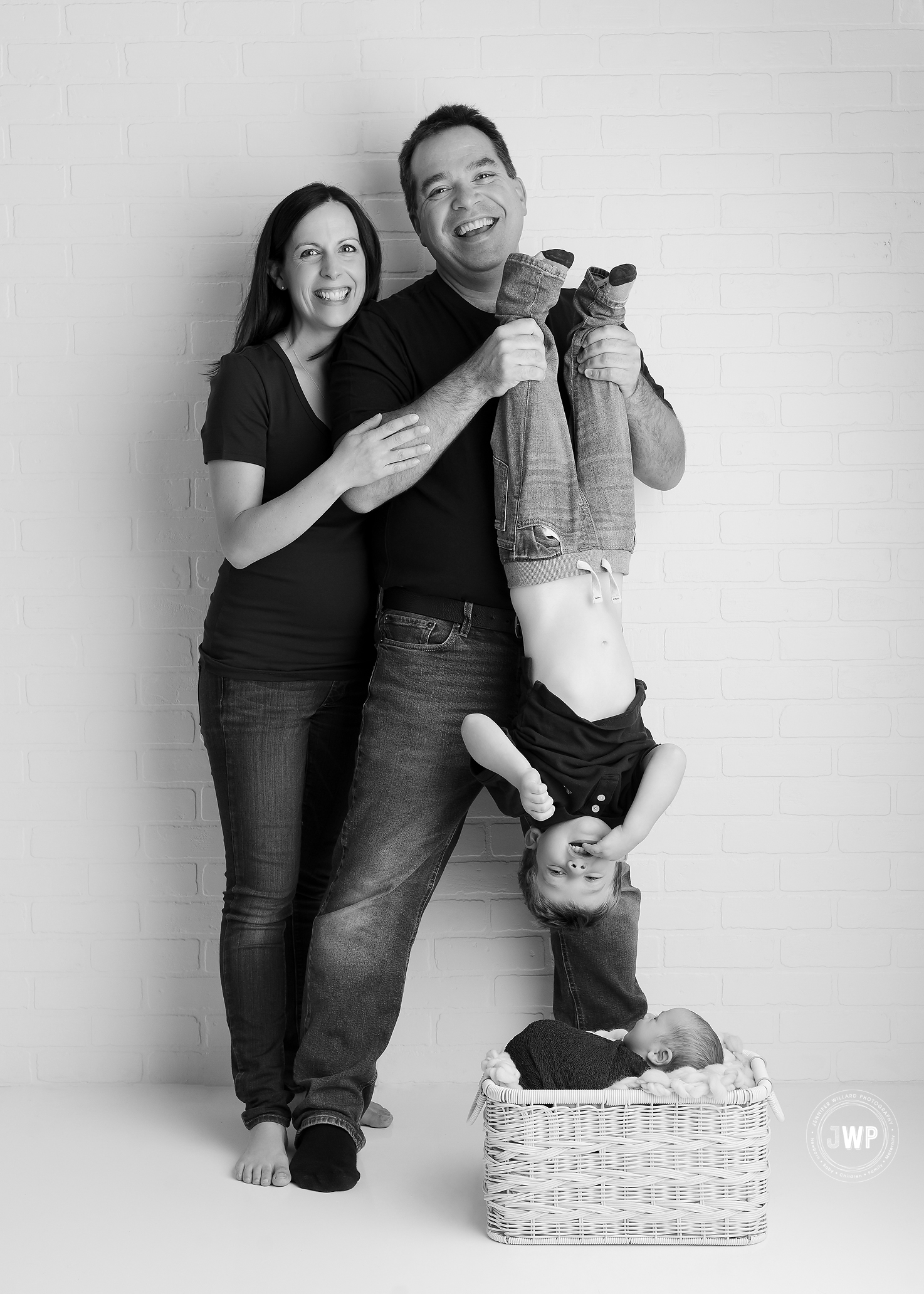 black and white family portrait Kingston newborn photographer