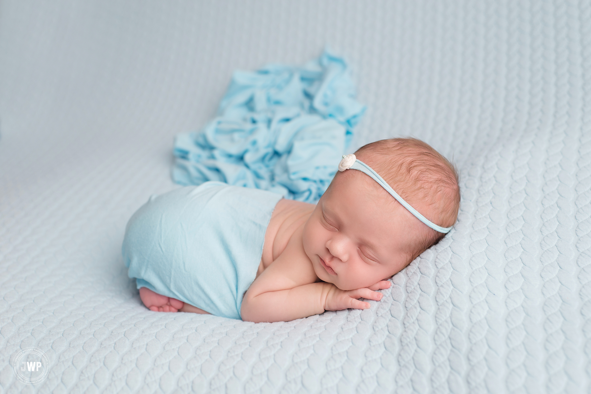 newborn girl baby blue blanket wrap headband Kingston photographer