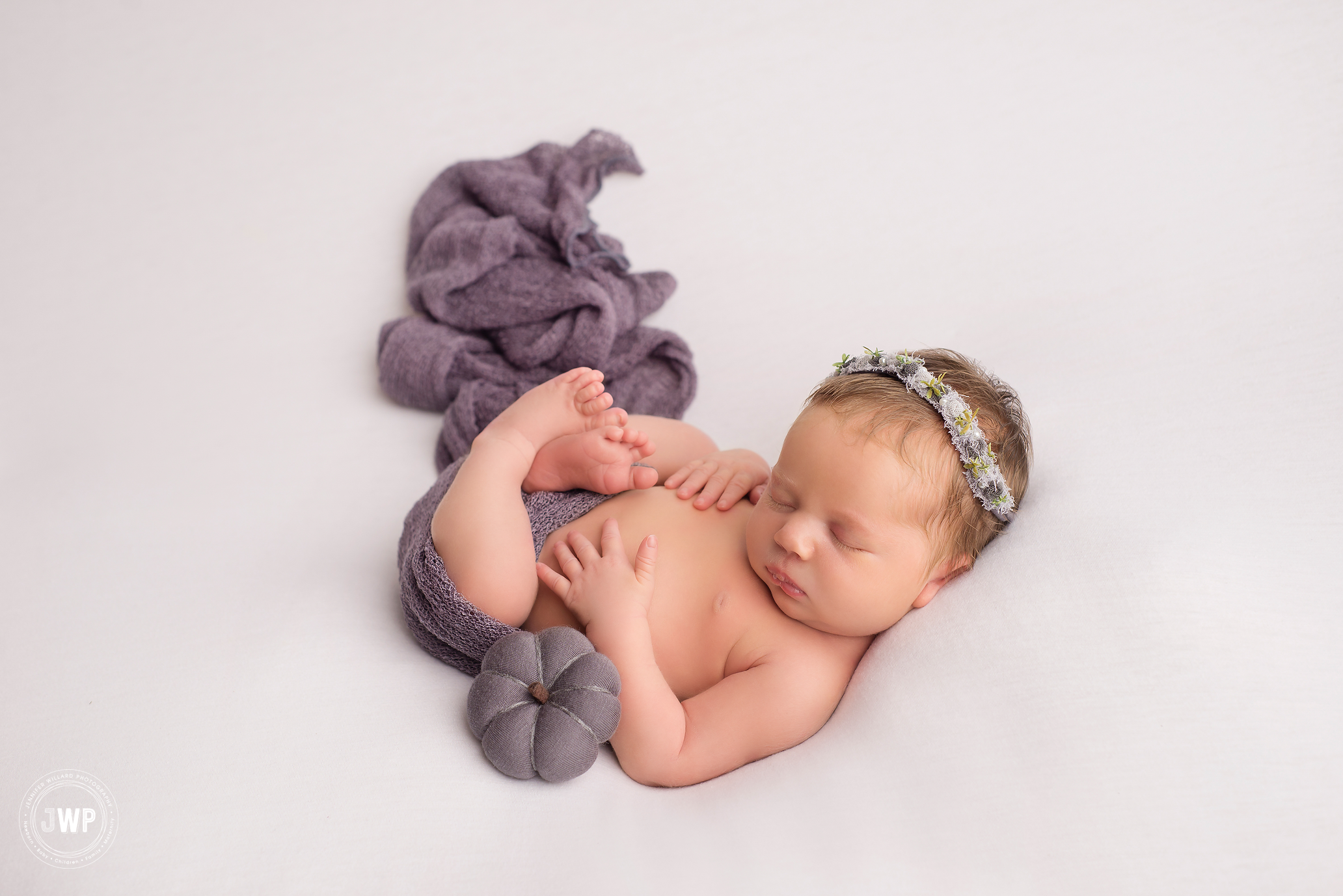 newborn girl grey wrap pumpkin white blanket Kingston baby photographer