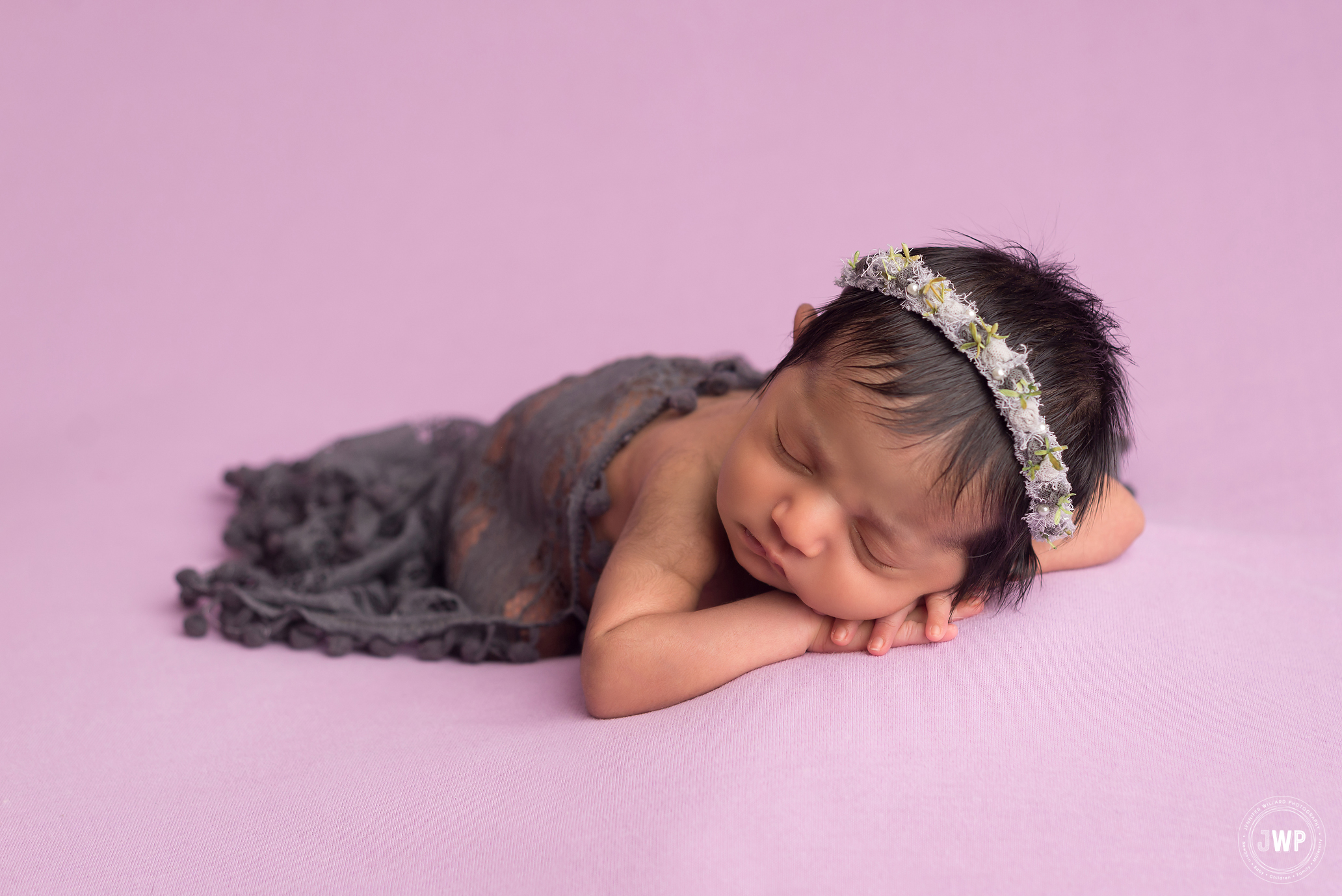 newborn girl purple blanket grey wrap headband Kingston baby photographer