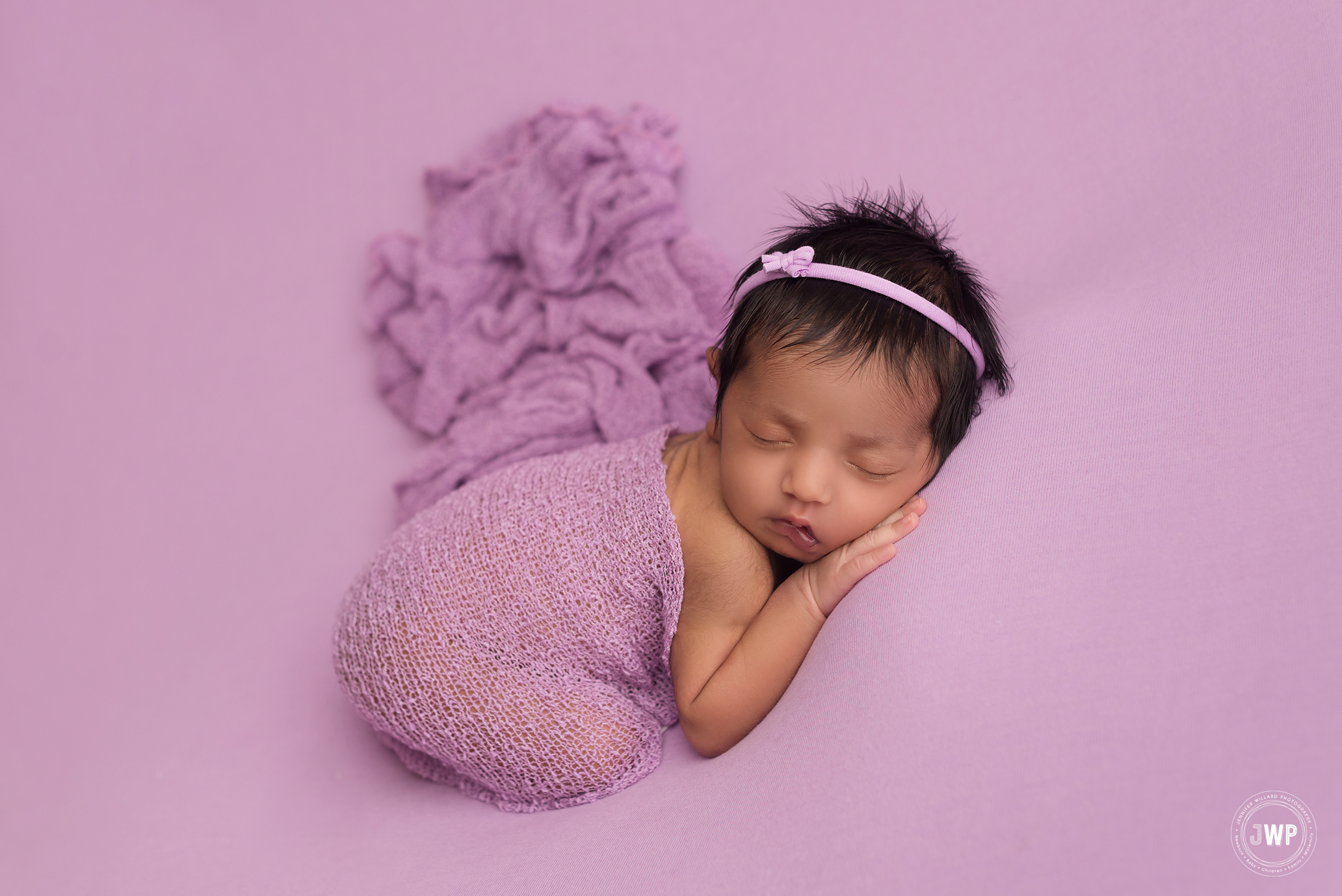 newborn girl purple blanket wrap headband Kingston baby photographer