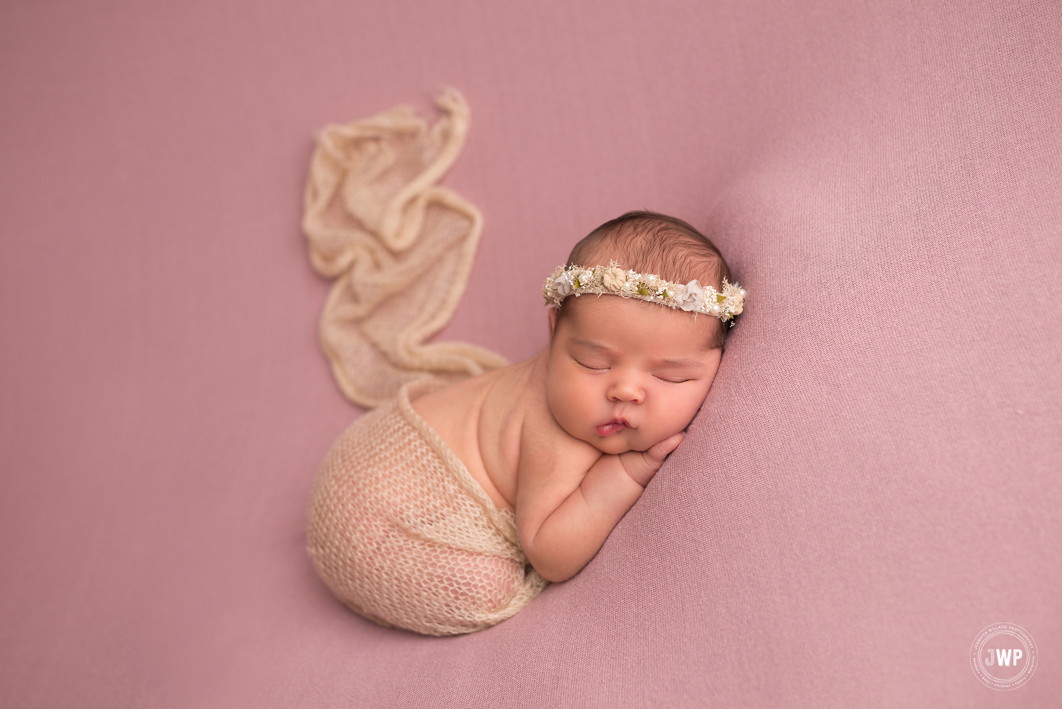 pink blanket cream mohair wrap flower headband Kingston newborn photographer
