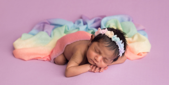 rainbow baby newborn girl wrap purple blanket Ontario photographer