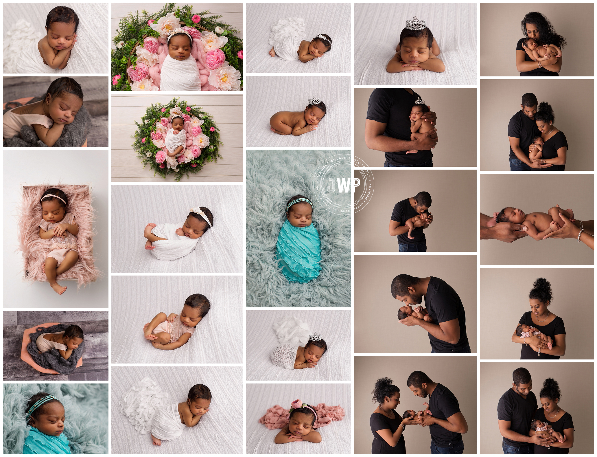 Mother and Father and baby girl in portrait studio