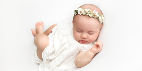 baby girl white dress halo flowers Kingston family photography
