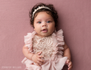 baby girl pink ruffle romper Kingston milestone photographer