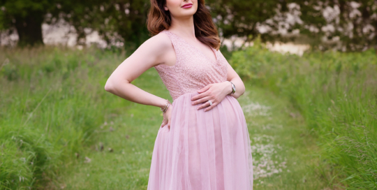 pregnant Mother pink sequin tulle gown Lemoine Point Kingston Maternity Photographer