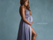 Pregnant Mother African American blue sparkle tulle dress blue backdrop Kingston Maternity Photographer